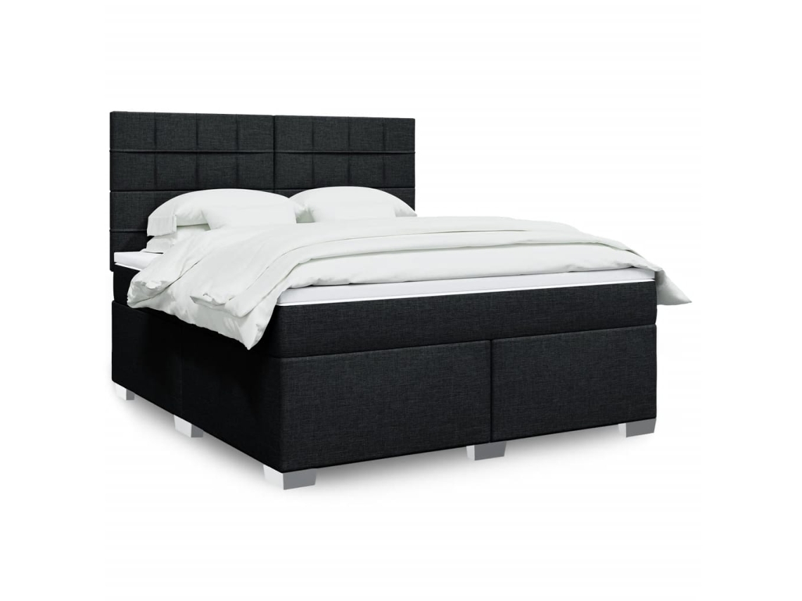 Cama Box Spring Con Colchón Tela Negro 180x200 Cm