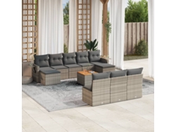 Conjunto de sofá de jardín de 11 piezas con cojines, ratán gris, DKD Home Decor