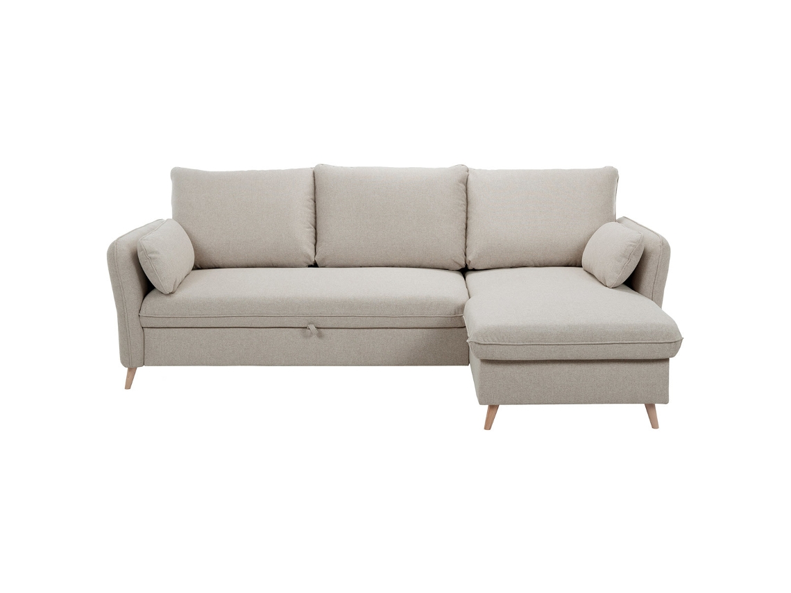 Sofá Cama Con Chaise Longue 3-4 Plazas Con Canapé de Tela Beige Y Madera Clara Driss MILIBOO