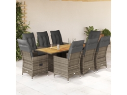 Conjunto de comedor de jardín DKD Home Decor de 9 piezas con cojines, ratán gris
