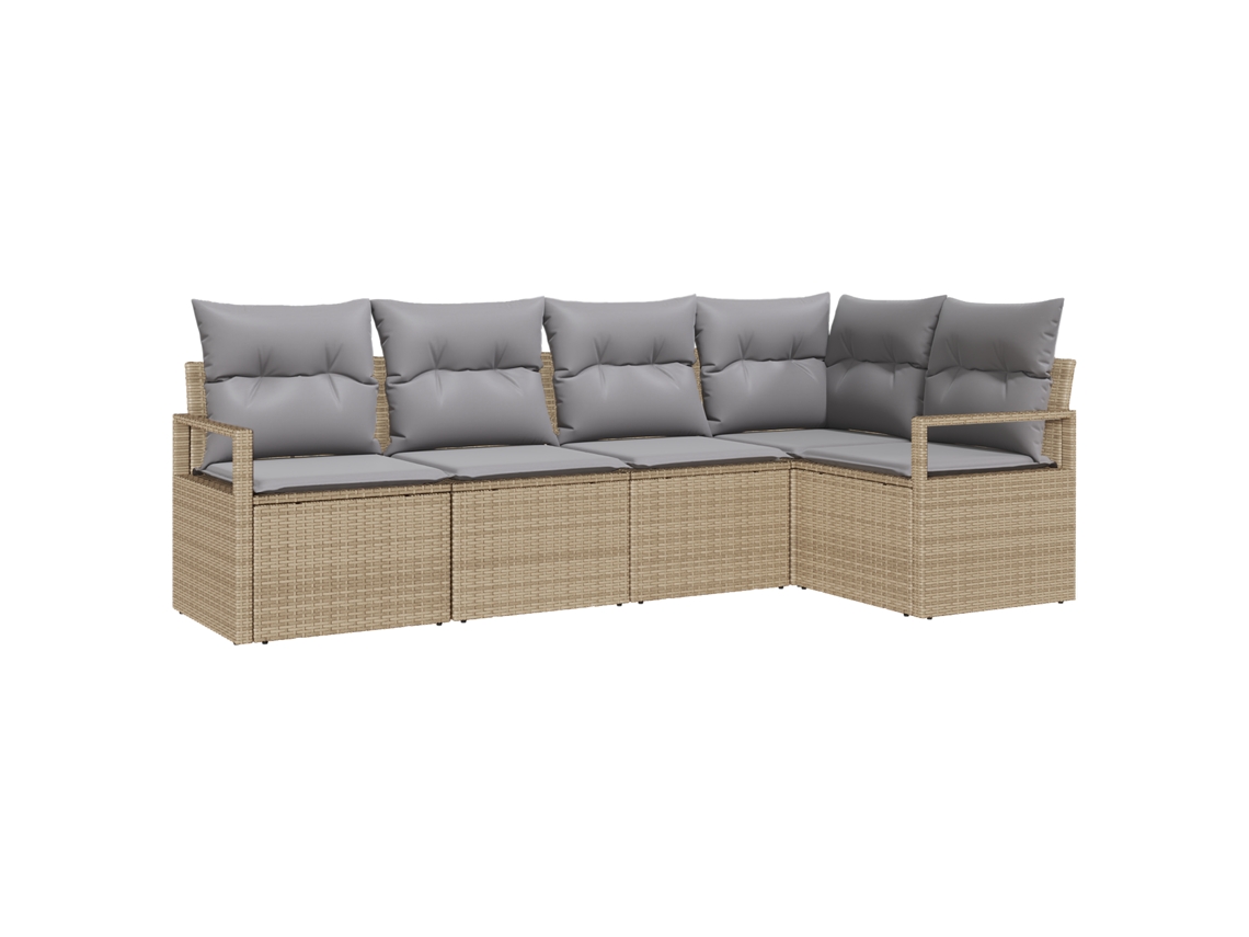 Conjunto 5 De Sofás De Jardín De Vidaxl Con Cojines Beige De Ratán Poliéster  Beige Ratán