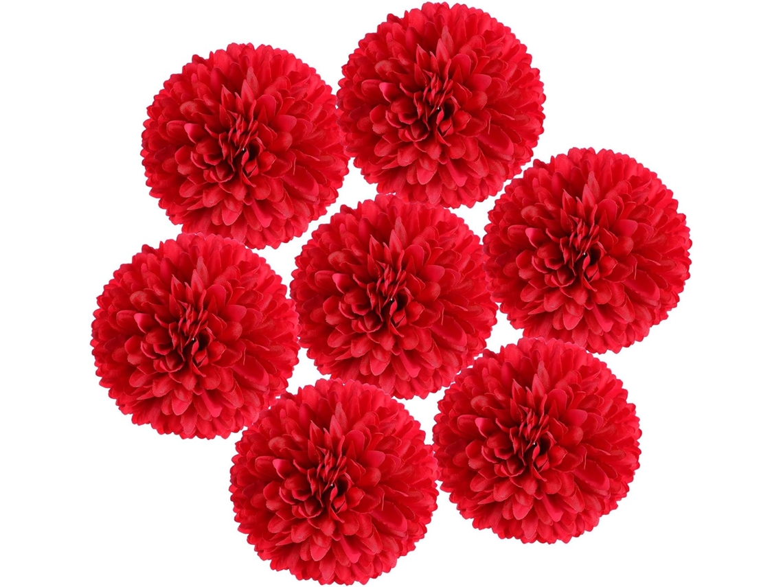 Crisantemos Artificiales Con 1000 Capas, 7 Cm De Diámetro, Rojo Brillante, Paquete De 50 Unidades.