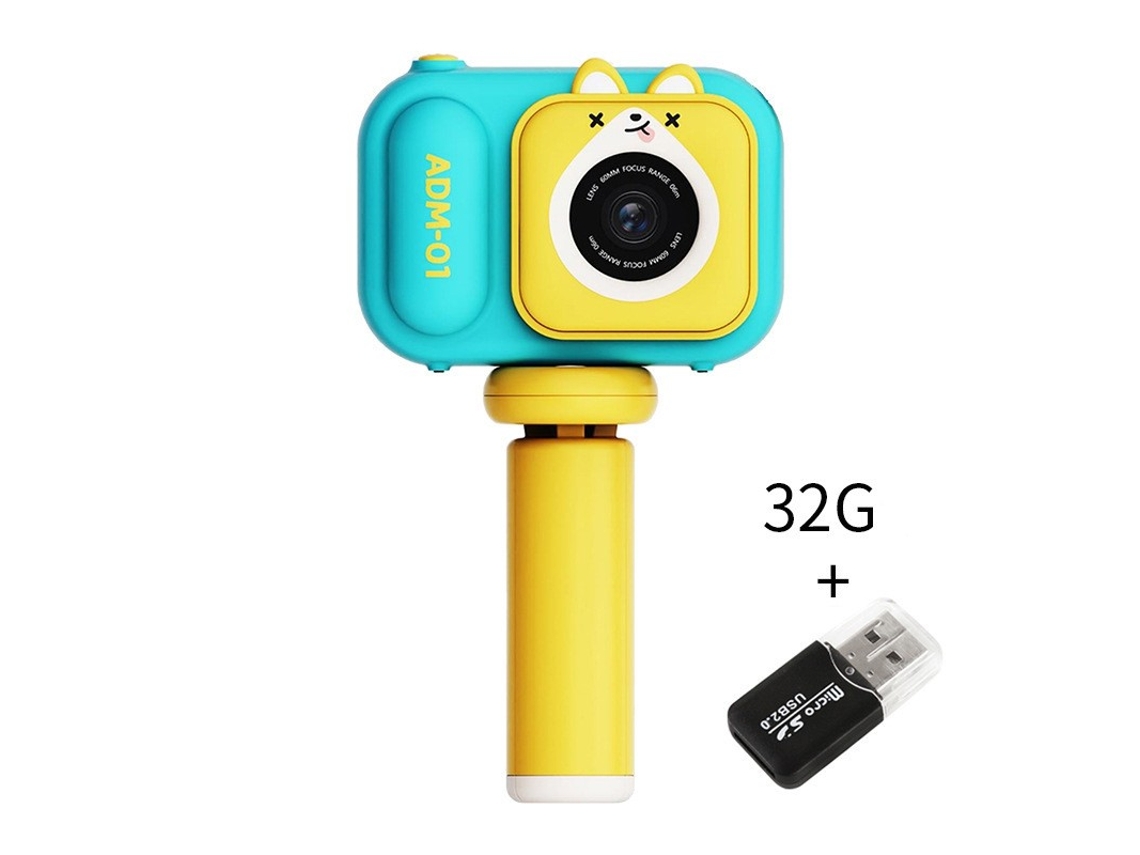 Cámara Compacta Para Niños De 2,4 Pulgadas, Cámara Dual Hd De 4800 W - Azul Y Amarillo + 32 G + Lector De Tarjetas CHRUI
