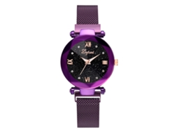 Reloj De Pulsera De Cuarzo Para Mujer Con Brazalete De Eslabones Y Diseño De Cielo Estrellado.