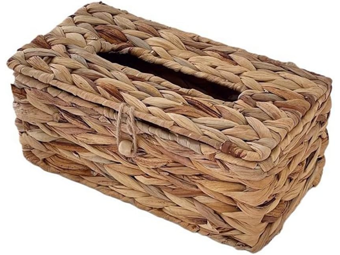Papelera de mimbre tejido con tapa: papelera para el hogar, la sala de estar, el mostrador y el almacenamiento.