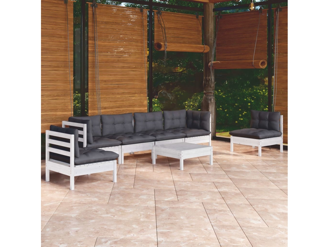 Conjunto de jardín de 7 piezas con cojines en pino macizo DKD Home Decor