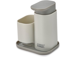 Dispensador de jabón Joseph Joseph Duo con soporte para esponja para organizar el lavabo. Plástico resistente, diseño compacto, soporte para esponja integrado.
