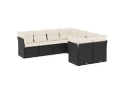 Conjunto de 8 sofás de jardín con cojines de mimbre, color negro, EXCLUSIVA MAISON (8 piezas)
