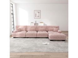 Sofá Modular 4 Plazas - L-förmiges Couch Set Con Ottoman Móvil - Rosa