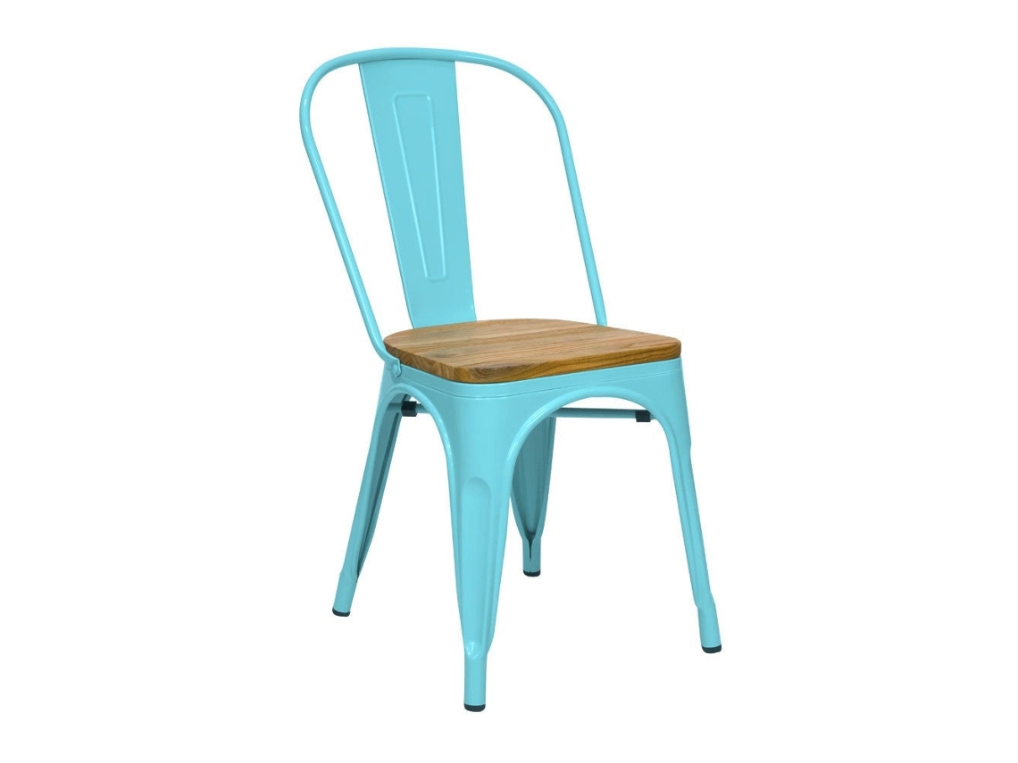 DUDECOR Silla Leeds De Madera Natural Azul Cielo
