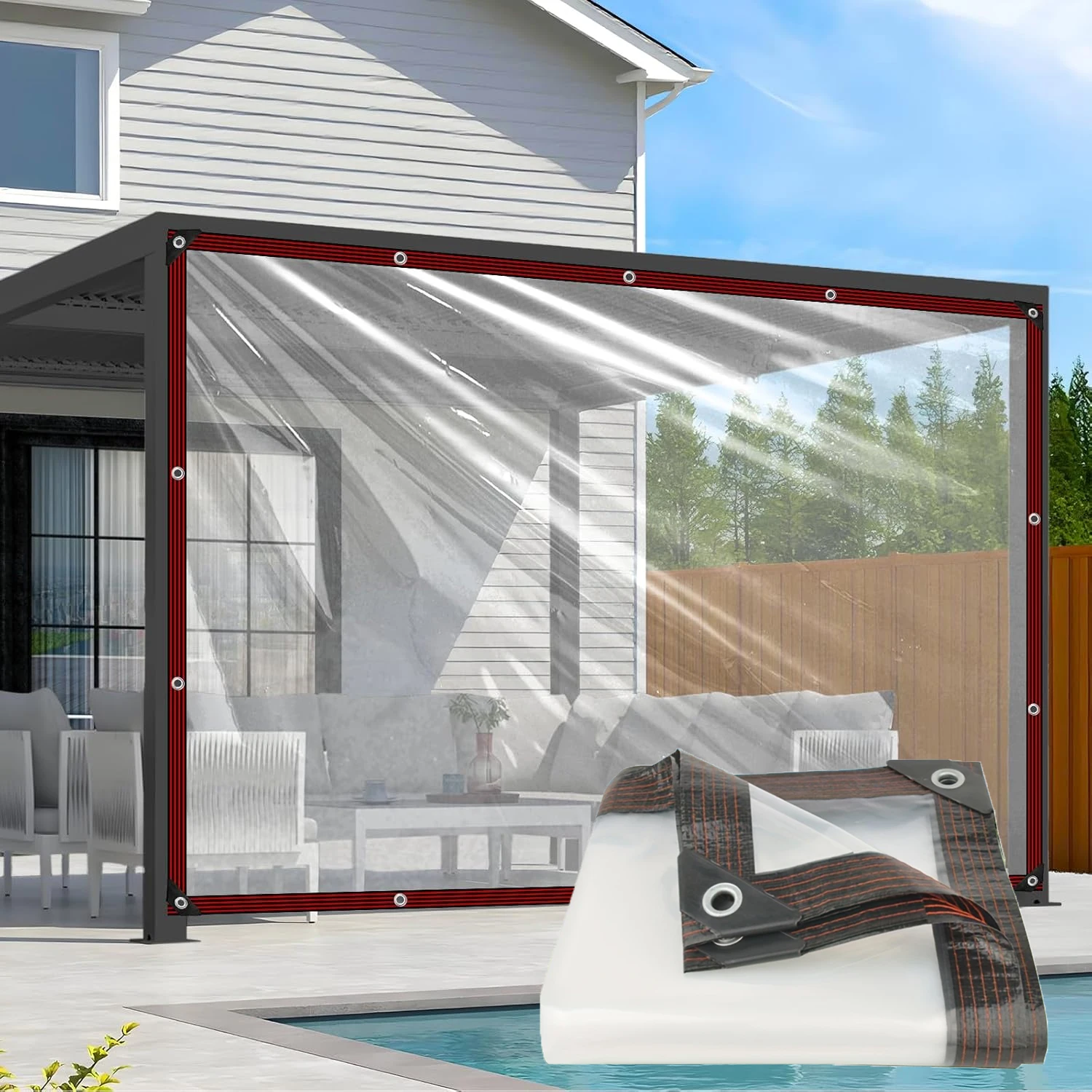 Lona Impermeable (transparente, 400x400cm), Ideal Para Proteger De La Lluvia En Patios, Jardines Y Balcones.