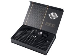 Juego de cubiertos de acero inoxidable MDUG de 24 piezas que incluye cuchillo, tenedor y cuchara (negro)