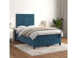 Cama Box Spring Con Colchón Terciopelo Azul Oscuro 120x200 Cm