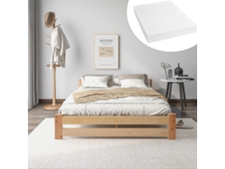 Cama Futón De Madera Maciza Natural De 200x140cm Con Colchón.