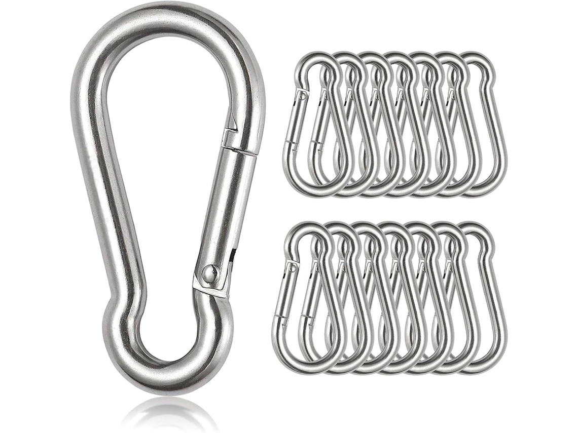 15 Mosquetones 6x60mm Con Cierre, Carga 180kg, Para Llaveros, Mochilas, Cestos