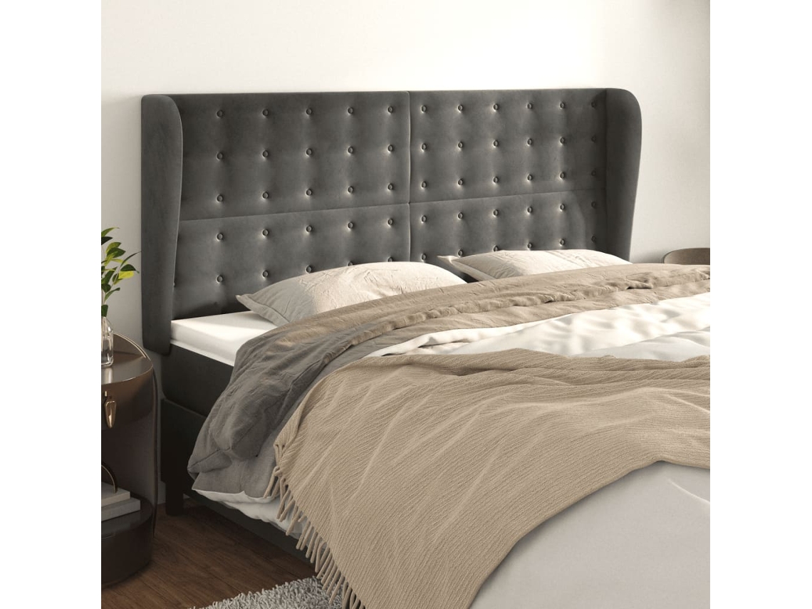 Cabecero De Cama | Panel De Cabecero Con Orejas De Terciopelo Gris Oscuro 183x23x118/128 Cm