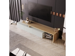 Mueble TV 200x39x42 cm, Iluminación LED RGB Ajustable, Capacidad 60 kg, Blanco, Para Sala o Dormitorio