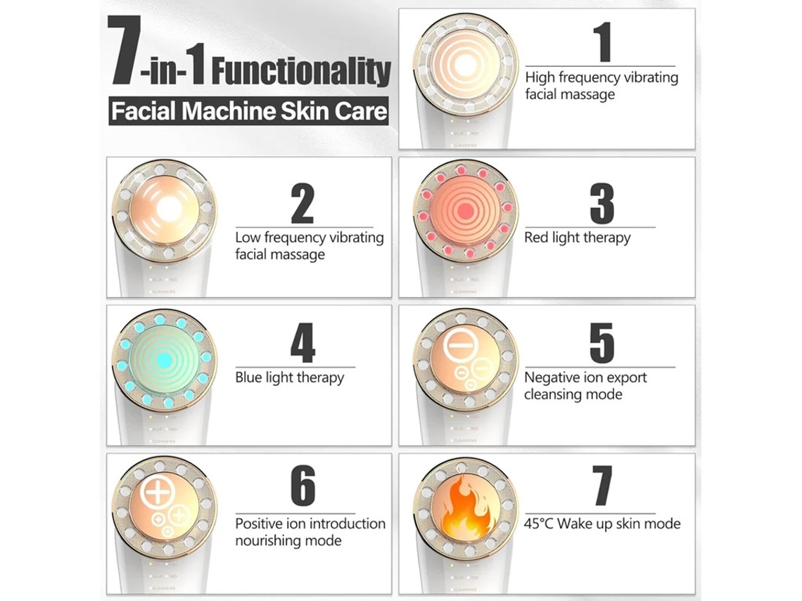 Dispositivo facial de microcorriente, herramienta antienvejecimiento para contorno facial, masajeador facial 7 en 1 para lifting facial y de cuello, Bestvite