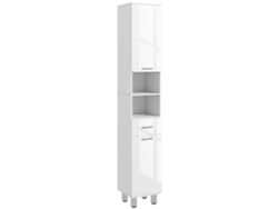 Columna De Baño Con Cajón, 2 Estantes Abiertos Y 2 Armarios De Doble Nivel, Fabricada En Madera, 30x30x180 Cm, Blanco Brillante.