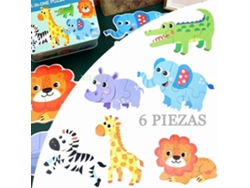Rompecabezas De Animales 6 En 1 Para Bebés, Juguete Educativo De Madera Con Estampado Colorido.