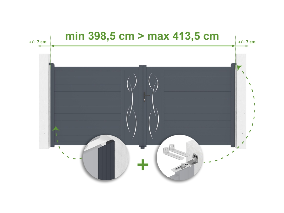 Puerta basculante regulable de 4m de ancho, Life H.180cm, en aluminio gris, Casanoov.