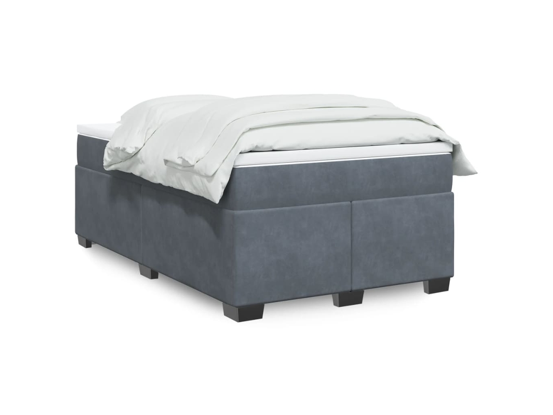 Cama Box Spring Con Colchón Terciopelo Gris Oscuro 120x190 Cm