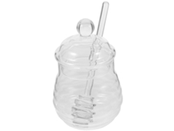 Tarro de cristal de 250 ml con tapa y cuchara espiral para miel, ideal para almacenar y servir miel en la cocina.