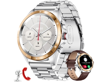 Smartwatch WEB2O 1.32'' HD Touch Screen Ip67 Impermeable para iOS y Android Plata y Dorado