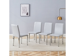 4 Sillas Comedor, Pu Gris Claro Texturizado, Patas Metal Plateado