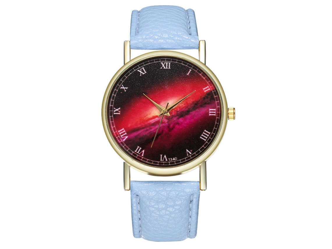 Reloj De Pulsera De Aleación Dial Redondo Analógico De Cuarzo Para Parejas Azul Claro
