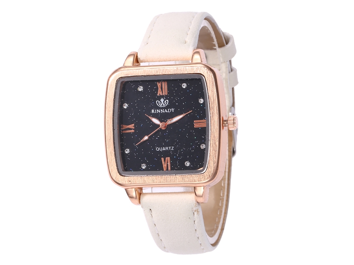 Reloj De Cuarzo Con Correa De Cuero Pu Moda Para Mujer Dial Cuadrado Simple (blanco)