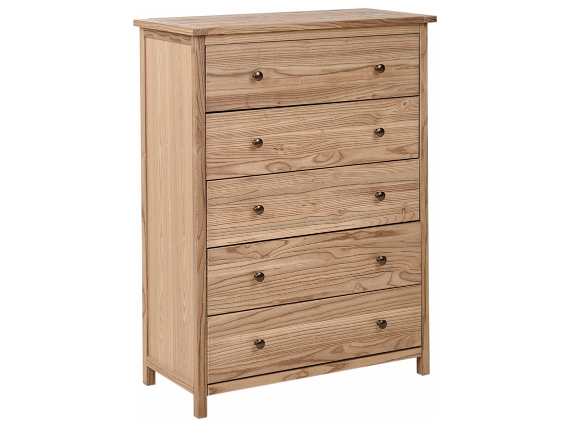 Cómoda Alta de Estilo Rústico con 5 Cajones BELIANI Salton de Madera de Sassafrás Marrón Claro 85X39X111