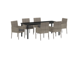 Conjunto de comedor de jardín Vidaxl de 7 piezas con cojines, gris, ratán sintético