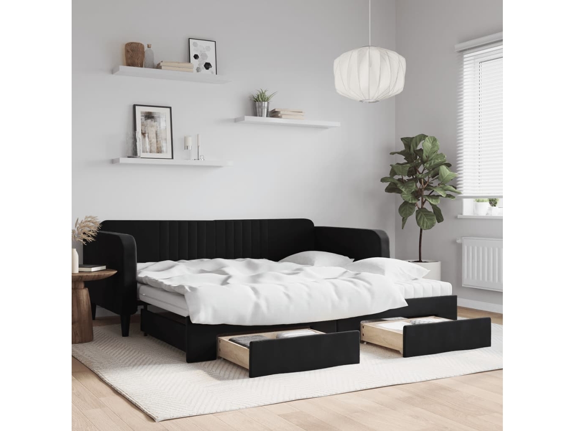 Sofá Cama Nido Con Cajones Terciopelo Negro 100x200 Cm