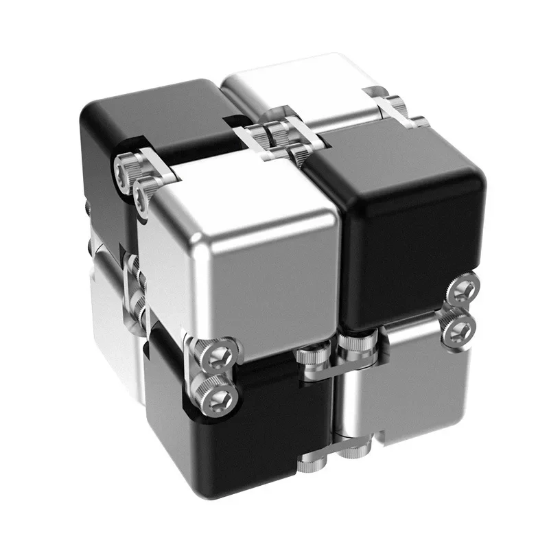 Cubo Infinito De Metal (negro Y Plateado) Para Aliviar El Estrés Con Forma De Dedo.