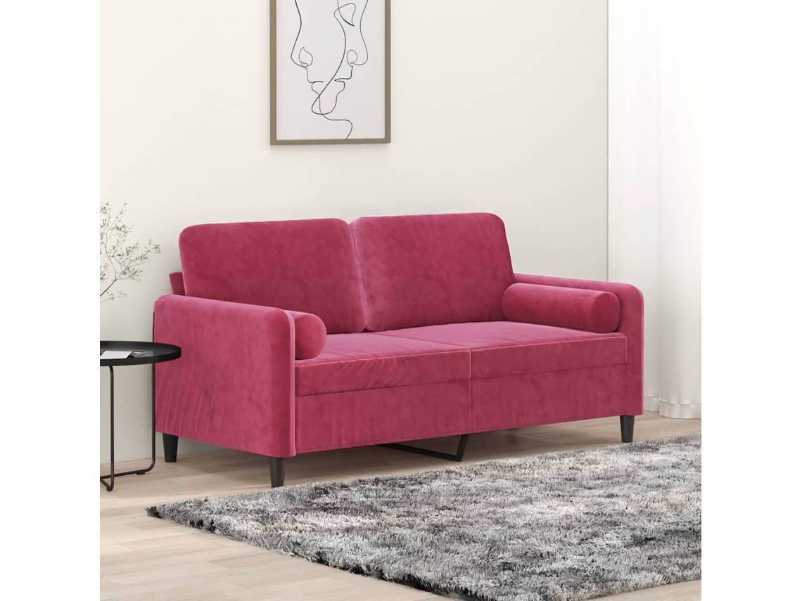 Sofá De 2 Plazas Con Cojines Terciopelo Rojo Tinto 140 Cm