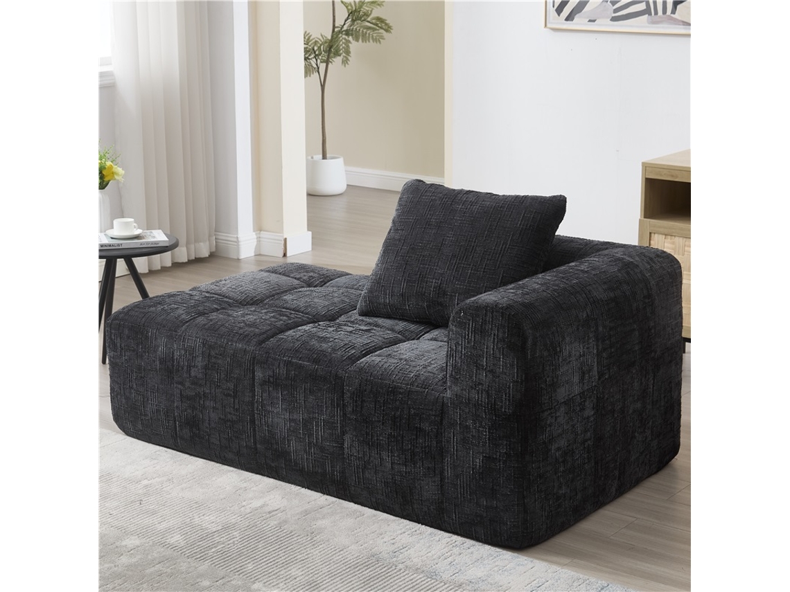 Sofá Chaise Longue Sin Montaje Cojines Bolsillos Laterales Negro