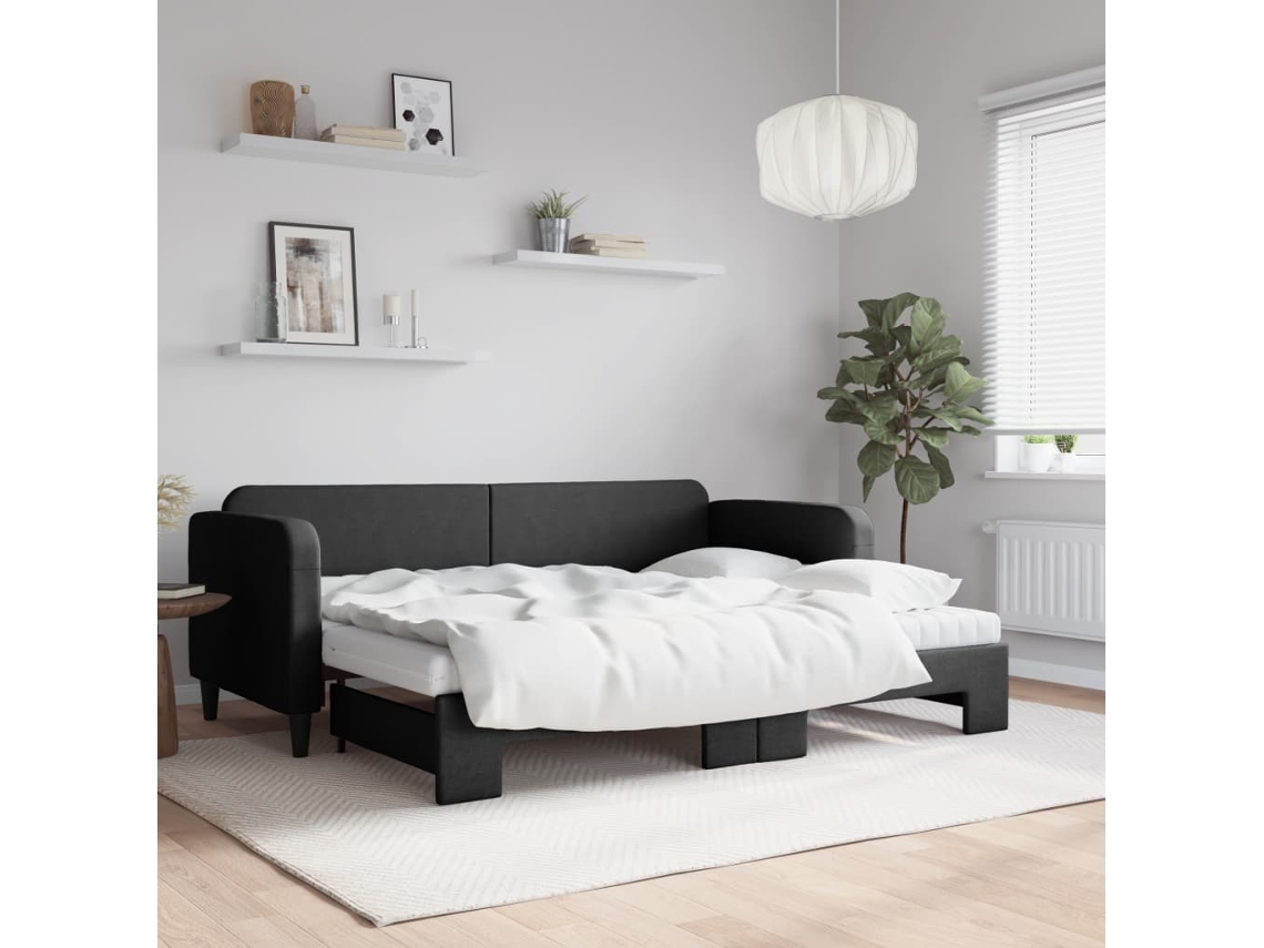 Sofá Cama Nido Con Colchón Tela Negro 80x200 Cm