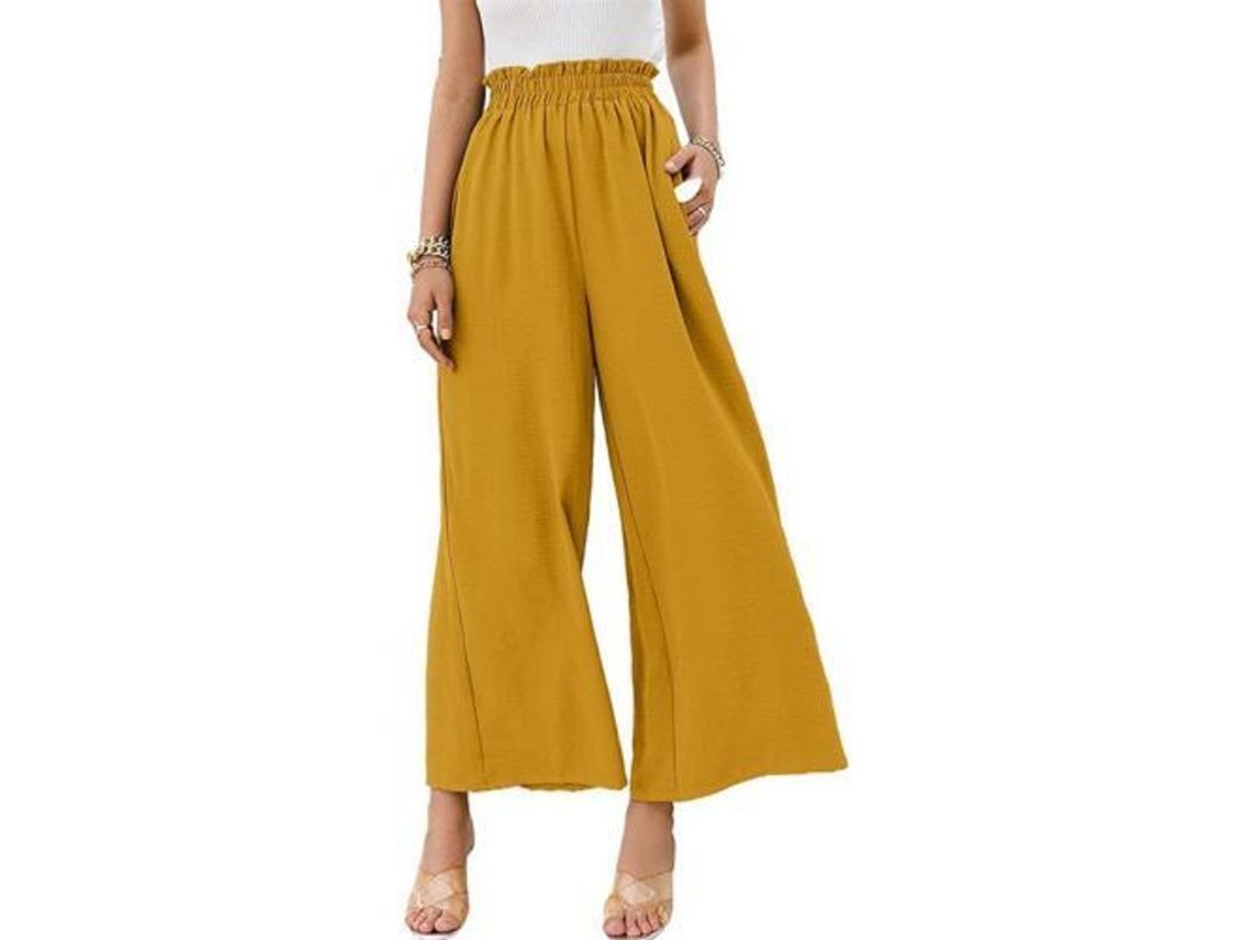 2026-pantalones Anchos De Talle Alto Boho Para Mujer Con Flujo Y Largo Maxi M Amarillo