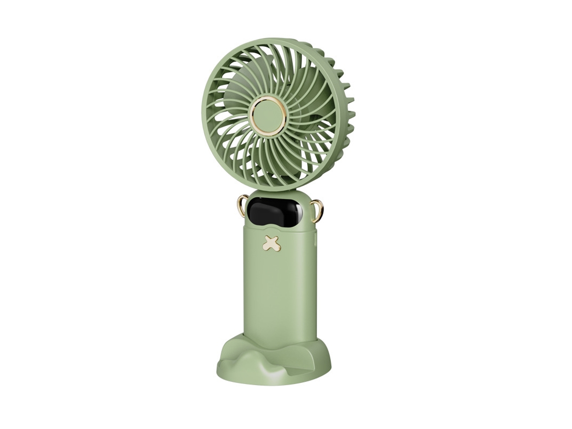 Ventilador portátil Digitallab plegable a 90°, 5 velocidades, pantalla digital y soporte, ultrasilencioso (verde)
