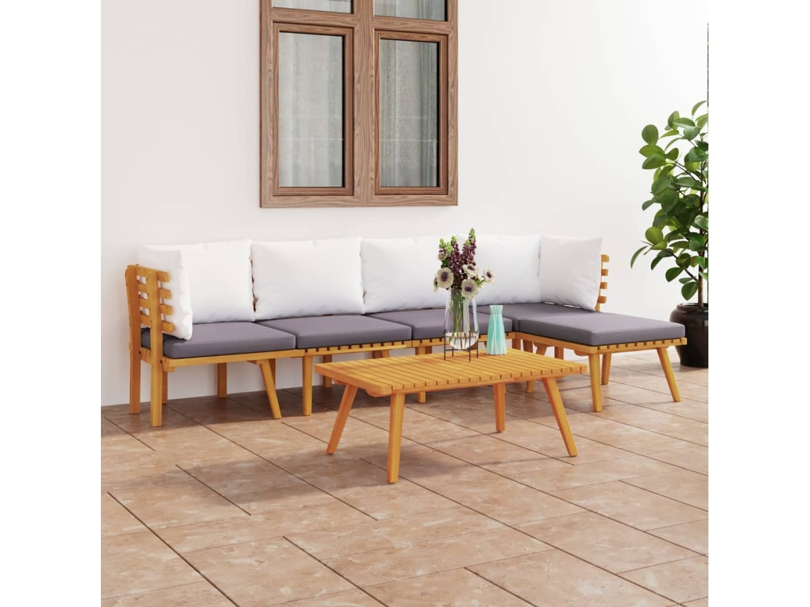 Pcs Conjunto Lounge De Jardim Com Almofadões Acácia Maciça Dkd Home Decor