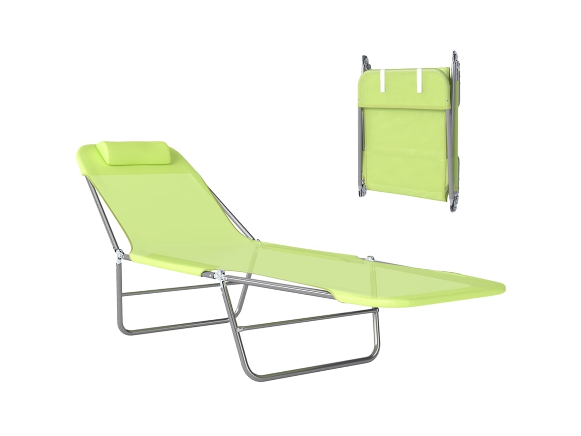 Tumbona de jardín con reposacabezas para camping, capacidad de 120 kg, color verde.