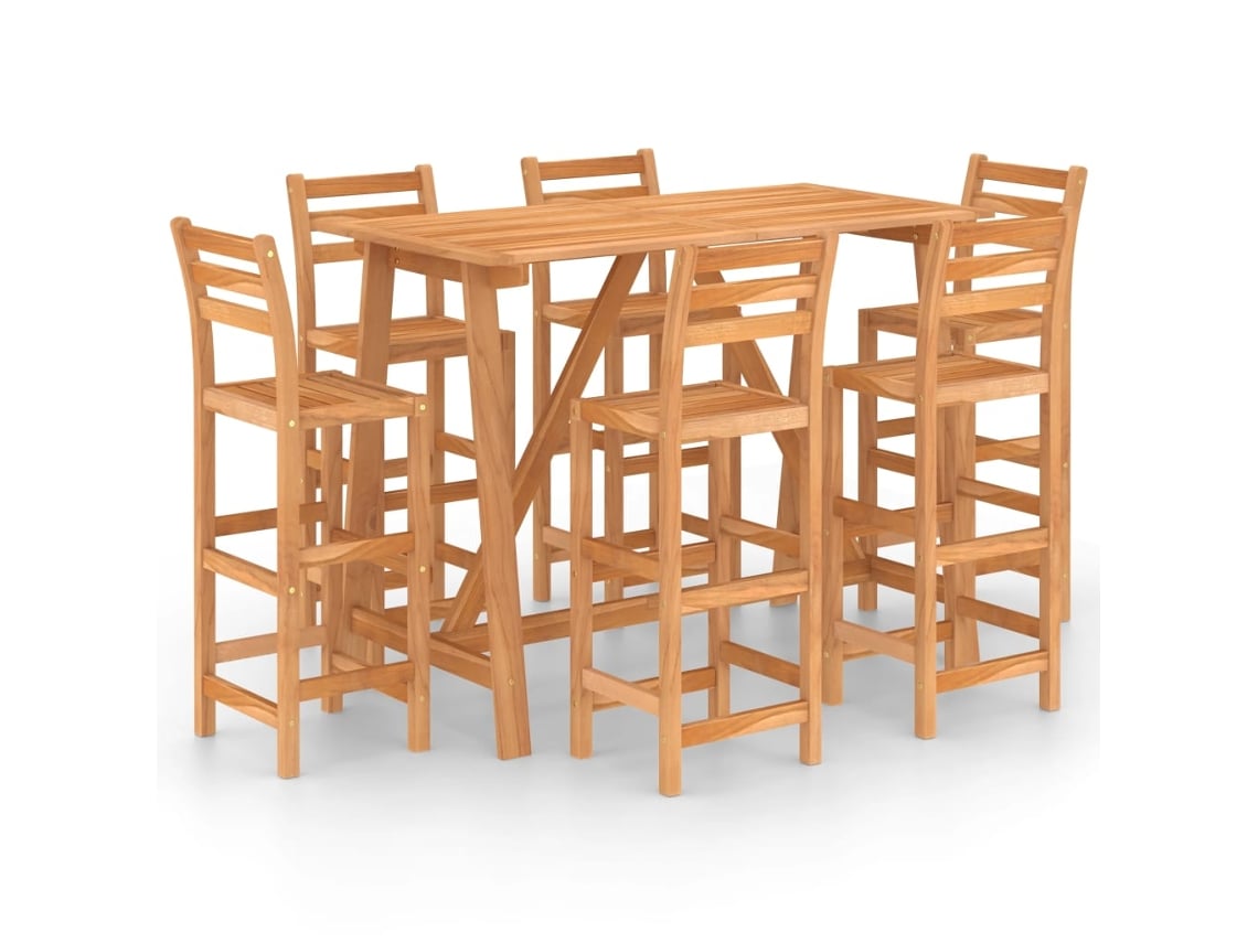 Exclusivo de Maison: juego de bar de exterior de 7 piezas fabricado en madera maciza de acacia.