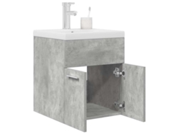 Mueble de baño con lavabo y grifo integrados, color gris cemento.