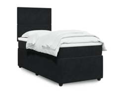 Cama Box Spring Con Colchón Terciopelo Negro 90x200 Cm