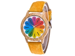 Reloj De Pulsera Unisex Zhoulianfa, Diseño Arcoíris, Correa De Cuero Amarilla.