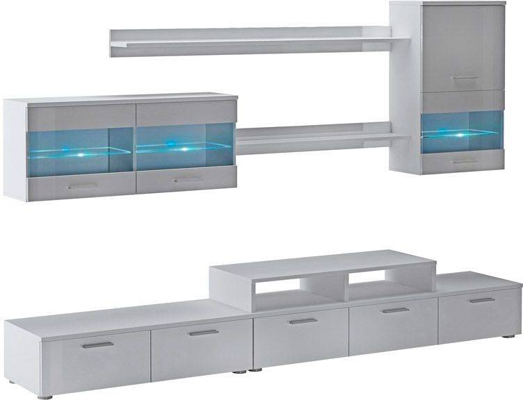 Selectionhome Mueble Comedor moderno con led acabado en blanco mate y brillo lacado medidas 250 cm ancho x de tv 194 42