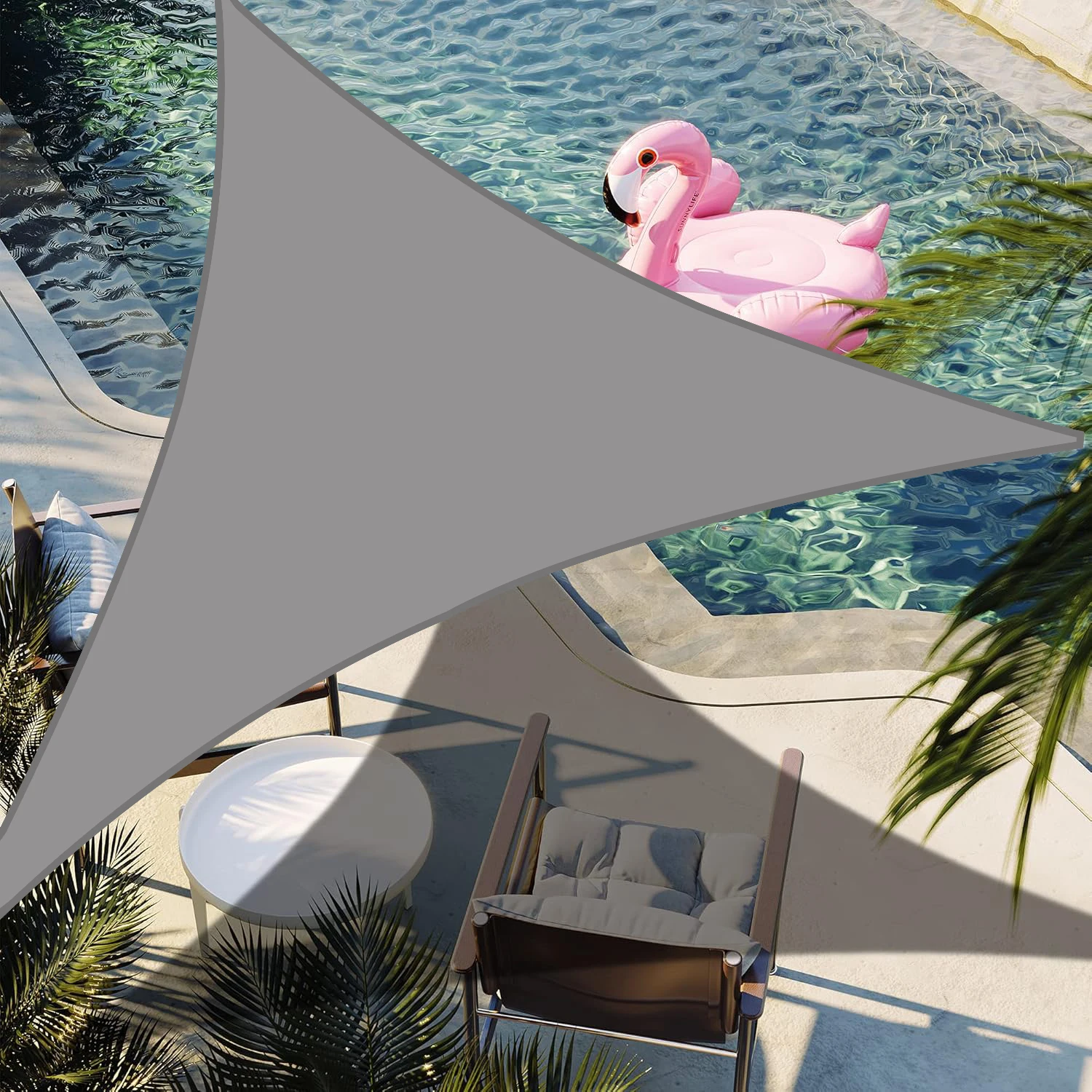 (gris, 2x2x2m) Toldo Triangular Portátil, Fácil De Instalar, Apto Para Piscinas Y Patios.