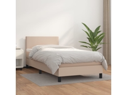 Cama Box Spring Con Colchón Cuero Sintético Capuchino 90x190 Cm