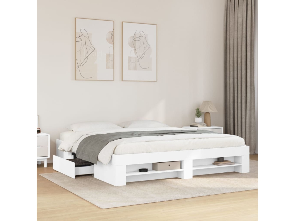 Estructura De Cama Madera De Ingeniería Blanca 200x200 Cm